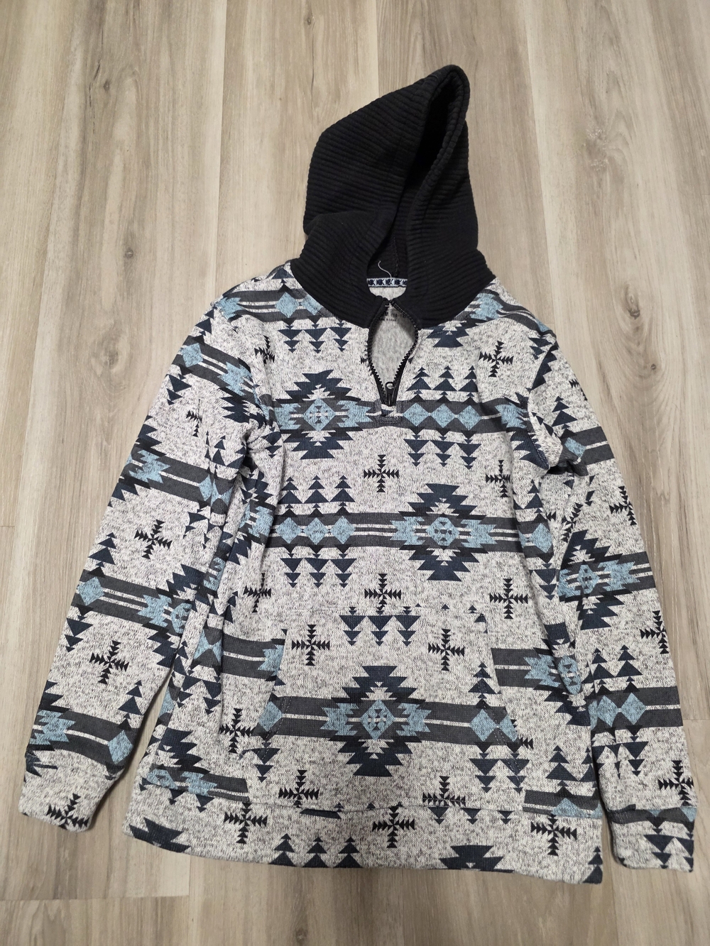 Buckle Kids Aztec Print Hooded Pullover Jacket - Gray & Blue